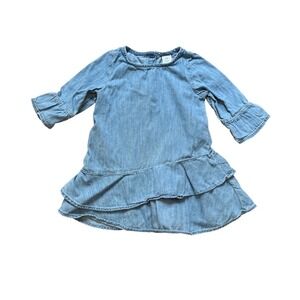Baby Gap Denim Dress Toddler Blue Excellent Tiered Ruffle Chambray SIZE 2T